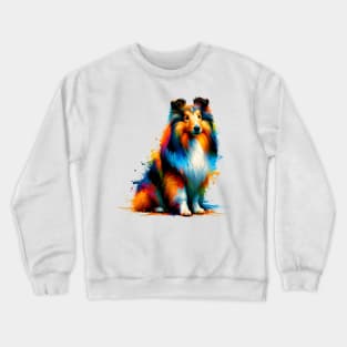 Colorful Shetland Sheepdog in Abstract Splash Art Crewneck Sweatshirt